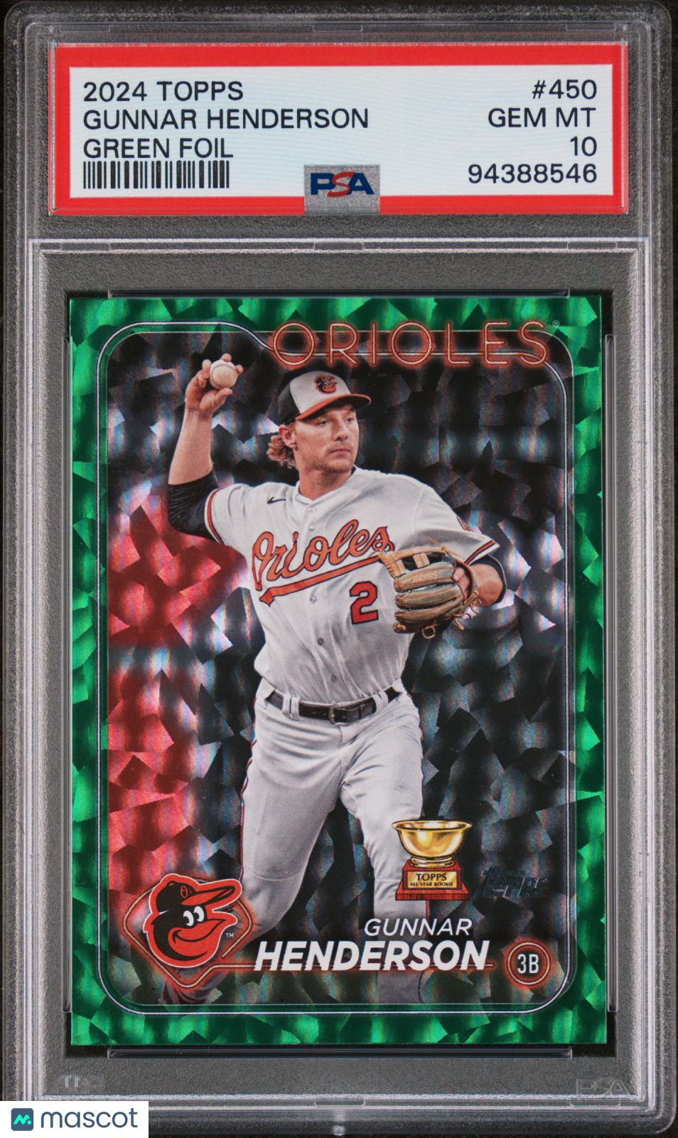 2024 Topps Gunnar Henderson Green Crackle Foil Board /499 #450 PSA 10 GEM MINT - Graded Sports Cards