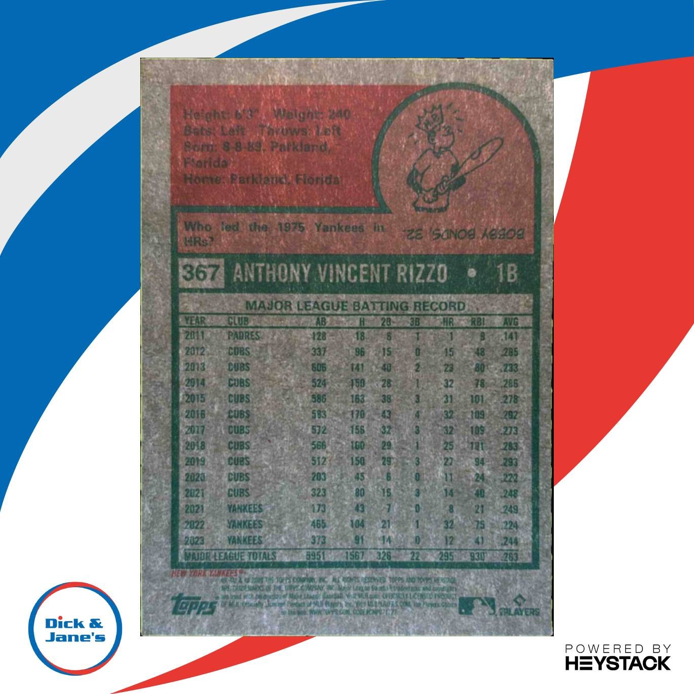 2024 Topps Heritage Anthony Rizzo Chrome Blue Sparkle Refractor #367 Yankees - Sports Cards