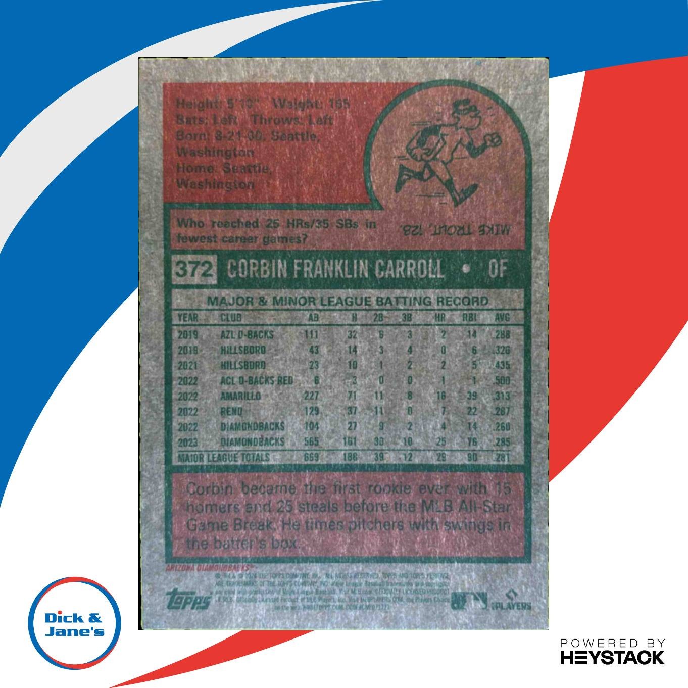 2024 Topps Heritage Corbin Carroll Chrome Purple Refractor #372 Diamondbacks - Sports Cards