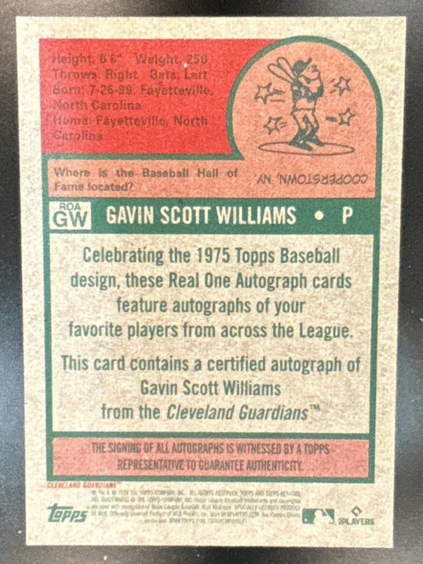 2024 Topps Heritage Gavin Williams Real One Auto #ROA-GW RC Cleveland Guardians - Sports Cards