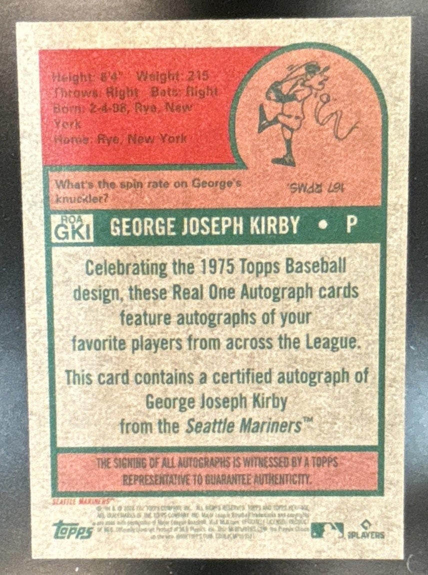 2024 Topps Heritage George Kirby Real One Auto Red Ink /75 Seattle Mariners - Sports Cards
