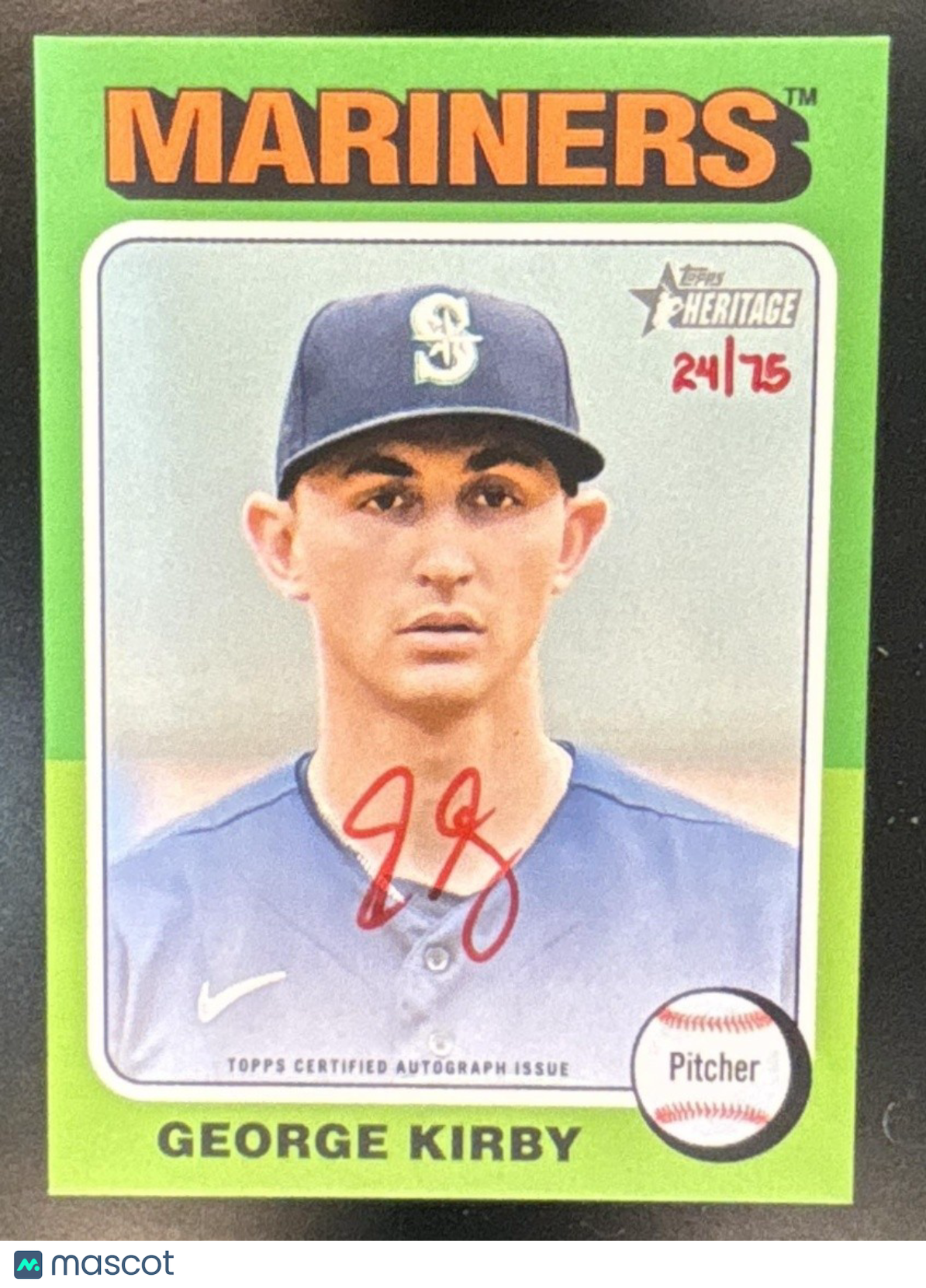 2024 Topps Heritage George Kirby Real One Auto Red Ink /75 Seattle Mariners - Sports Cards
