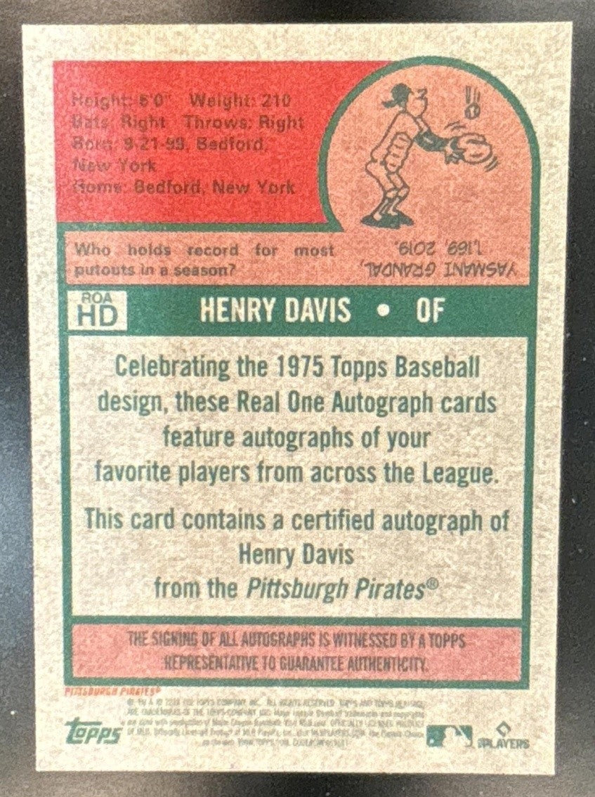 2024 Topps Heritage Henry Davis Real One Auto RC Pittsburgh Pirates - Sports Cards