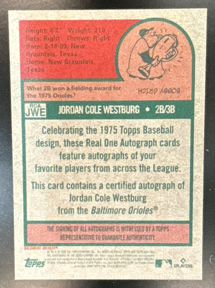 2024 Topps Heritage Jordan Westburg Real One Auto #ROA-JWE RC Baltimore Orioles - Sports Cards