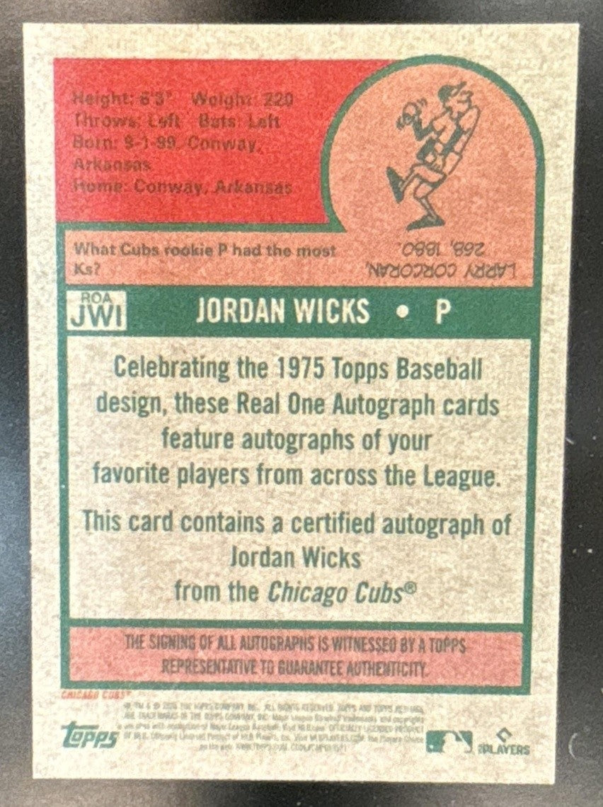 2024 Topps Heritage Jordan Wicks Real One Auto #ROA-JWI RC Chicago Cubs - Sports Cards