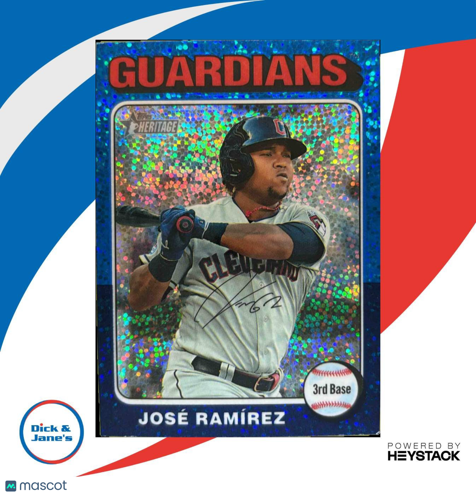 2024 Topps Heritage Jose Ramirez Chrome Blue Sparkle Refractor #183 Guardians - Sports Cards