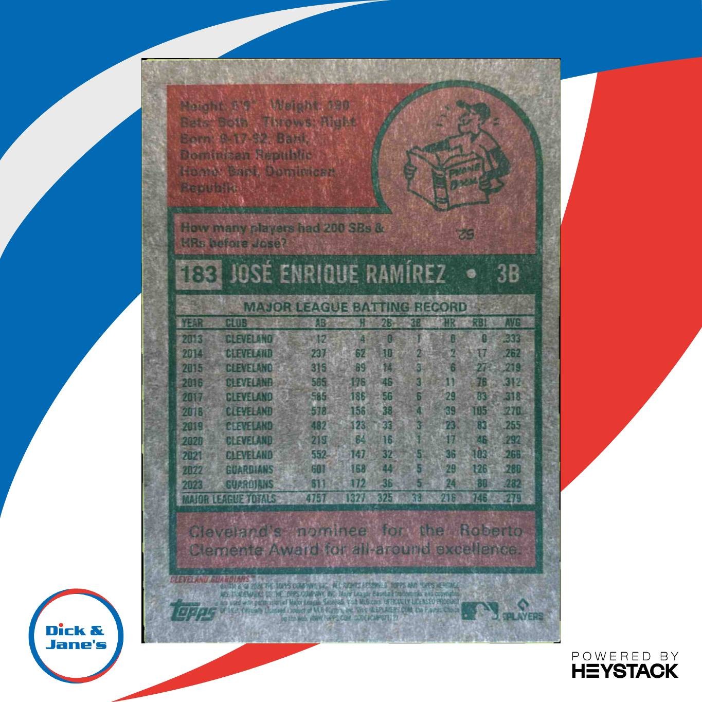 2024 Topps Heritage Jose Ramirez Chrome Blue Sparkle Refractor #183 Guardians - Sports Cards