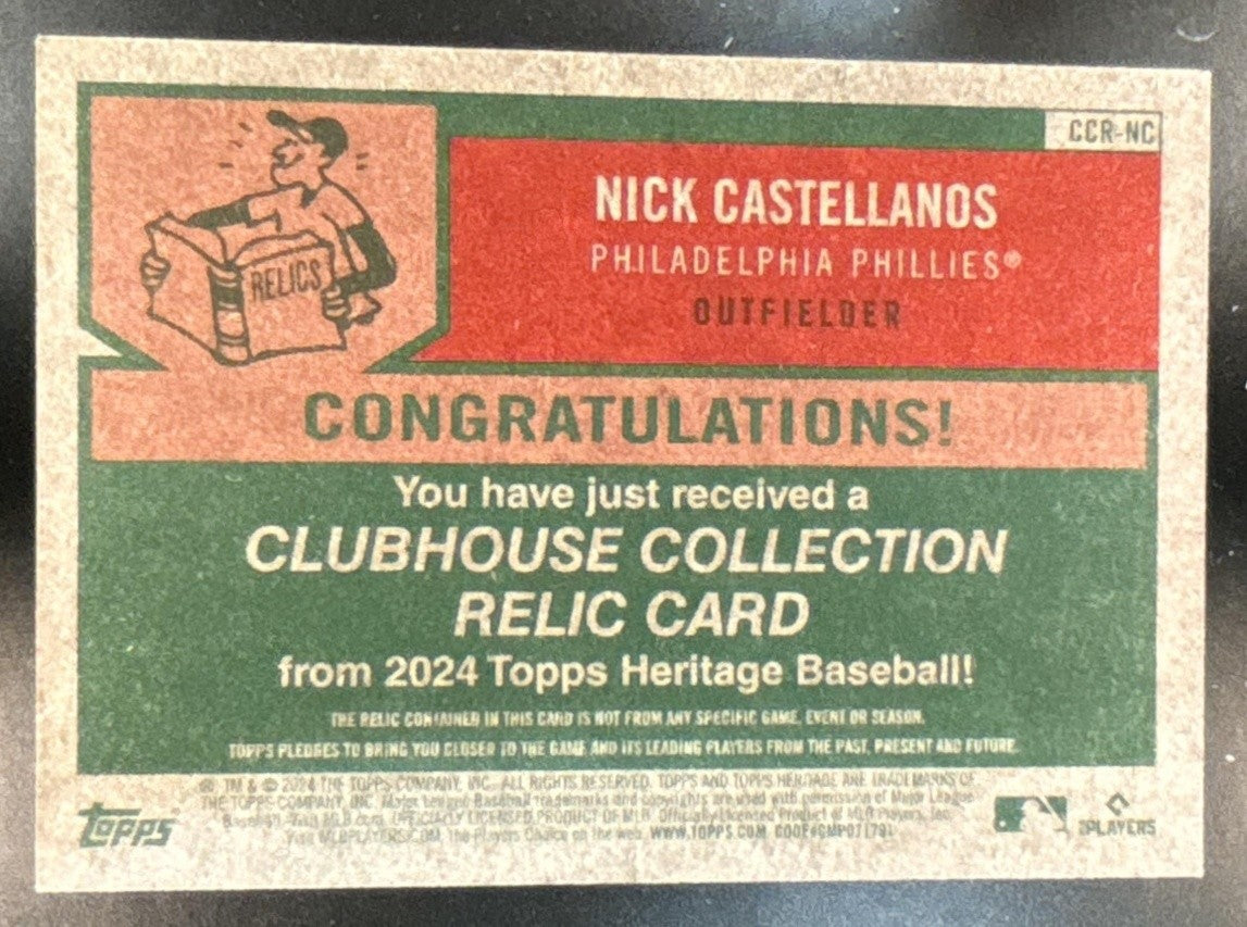 2024 Topps Heritage Nick Castellanos Clubhouse Collection Relics Phillies - Sports Cards