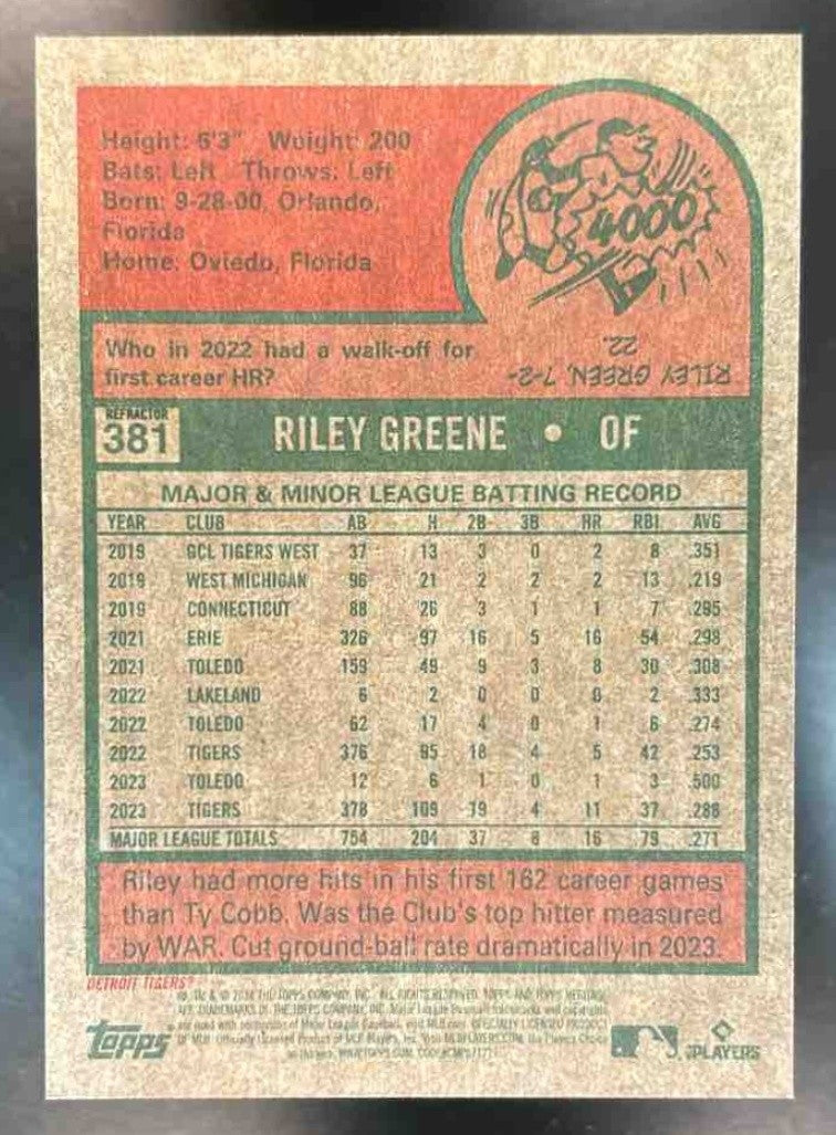 2024 Topps Heritage Riley Greene Chrome Refractor /575 #381 Detroit Tigers - Sports Cards