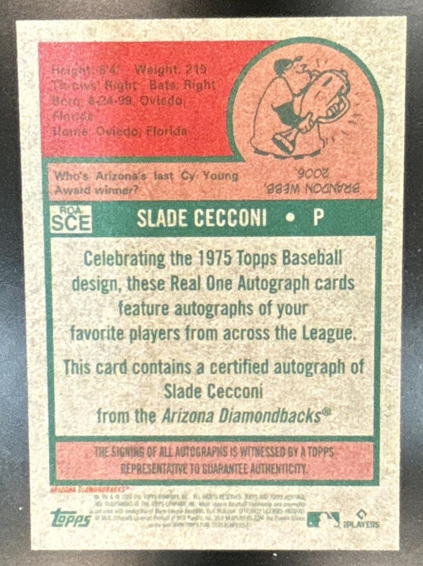 2024 Topps Heritage Slade Cecconi Real One Auto Red Ink /75 RC Diamondbacks - Sports Cards