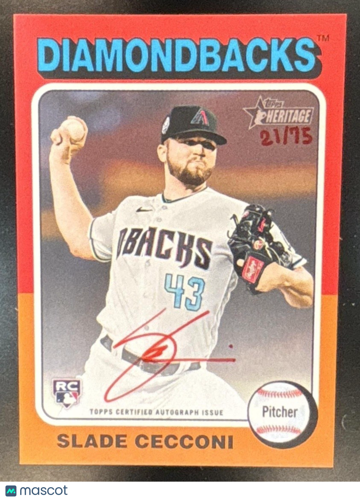 2024 Topps Heritage Slade Cecconi Real One Auto Red Ink /75 RC Diamondbacks - Sports Cards