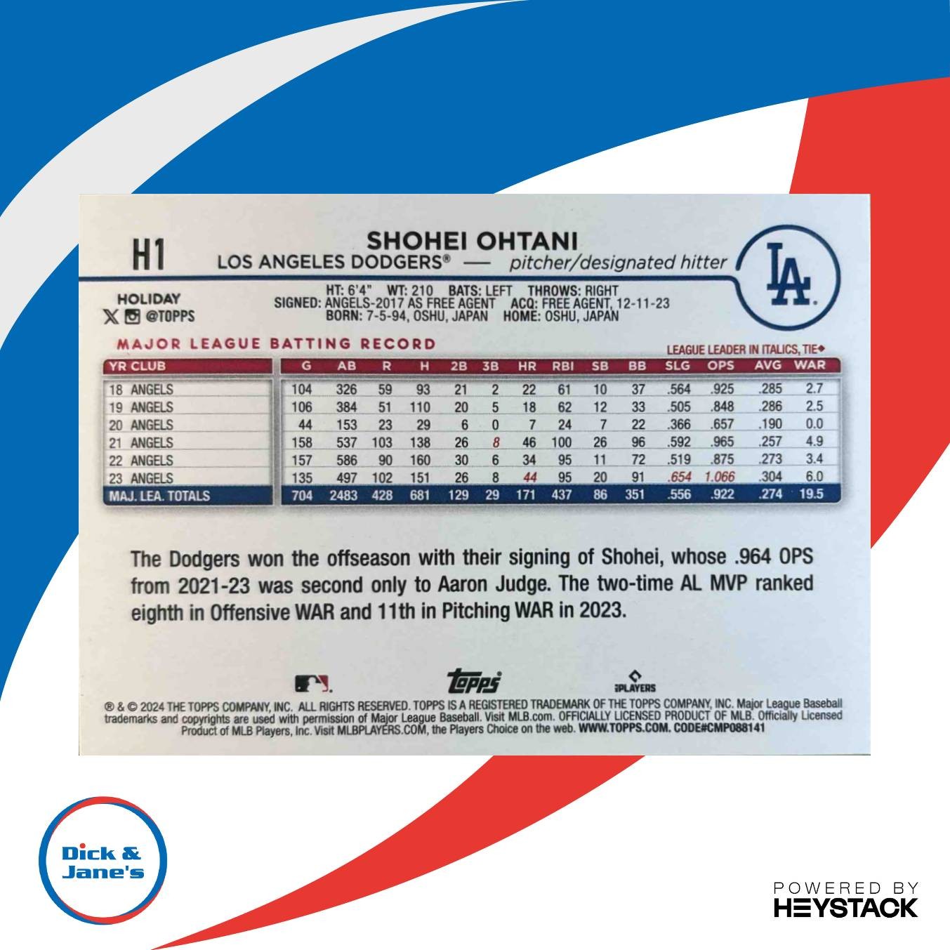 2024 Topps Holiday Shohei Ohtani #H1 Los Angeles Dodgers - Sports Cards