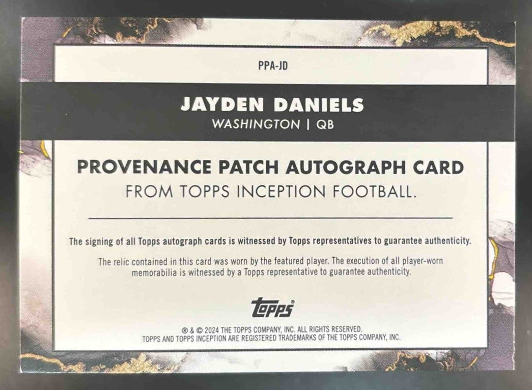 2024 Topps Inception Jayden Daniels Provenance Patch Auto Green /150 RC TRI - Sports Cards