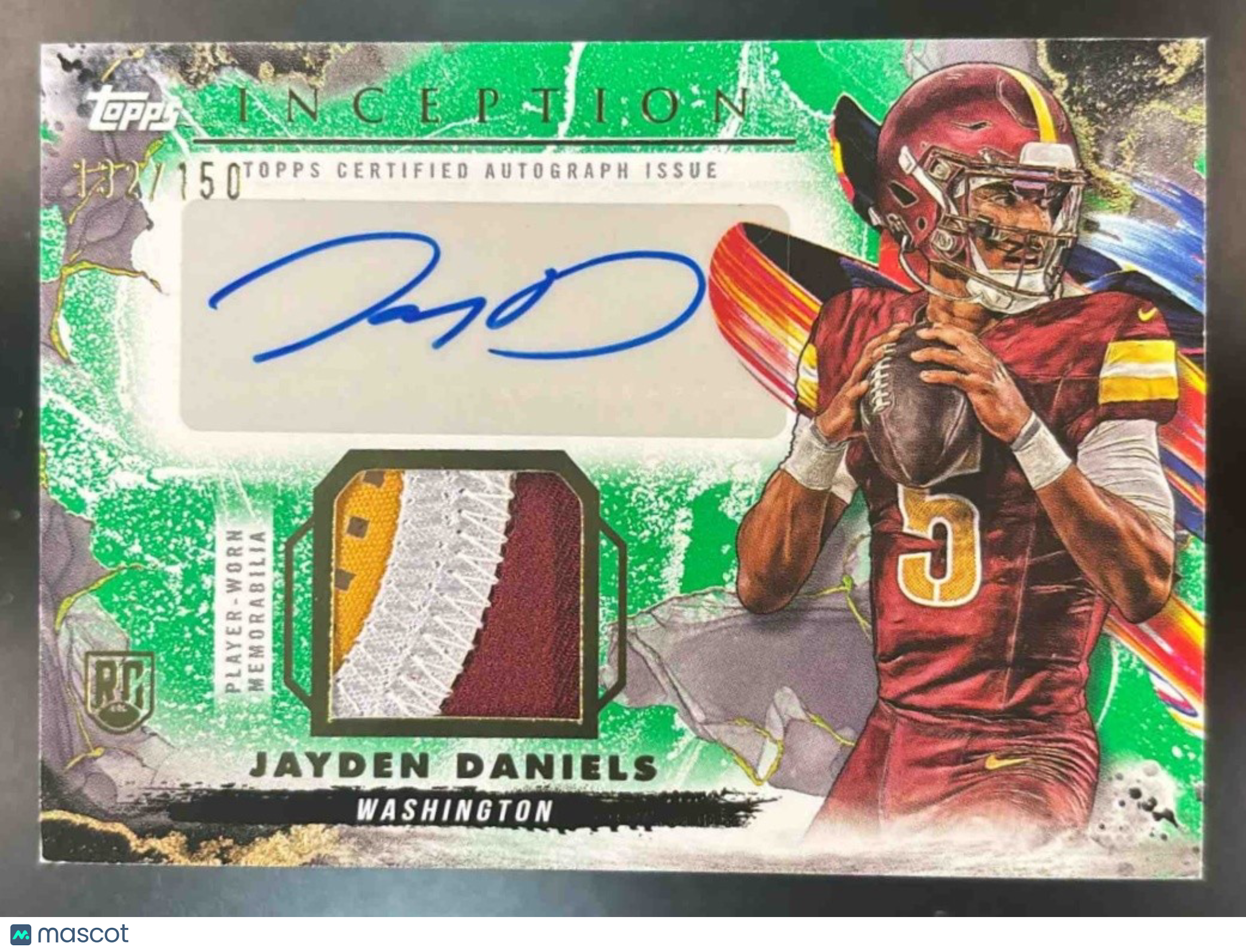 2024 Topps Inception Jayden Daniels Provenance Patch Auto Green /150 RC TRI - Sports Cards