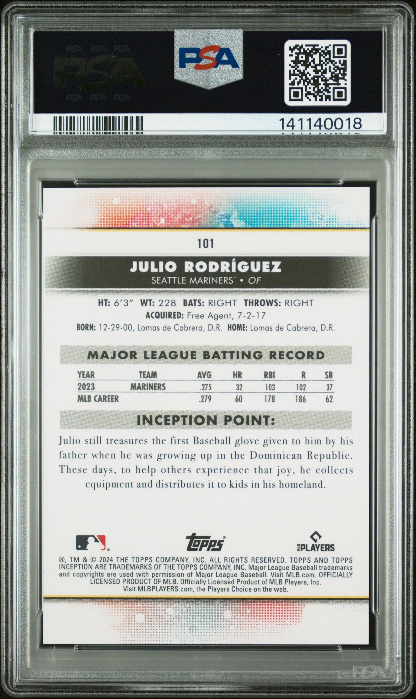 2024 Topps Inception Julio Rodriguez #101 PSA 10 - Graded Sports Cards