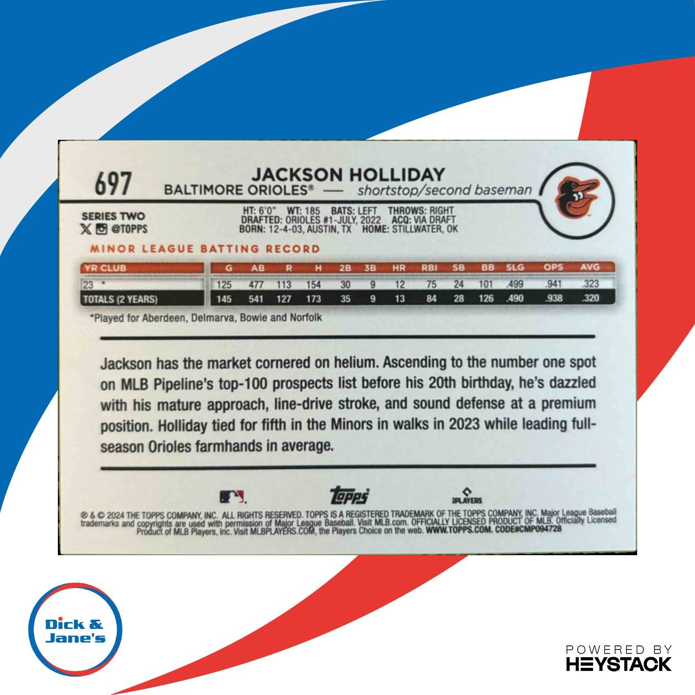 2024 Topps Jackson Holliday Black Box SSP #697 RC Baltimore Orioles Rookie Card - Sports Cards