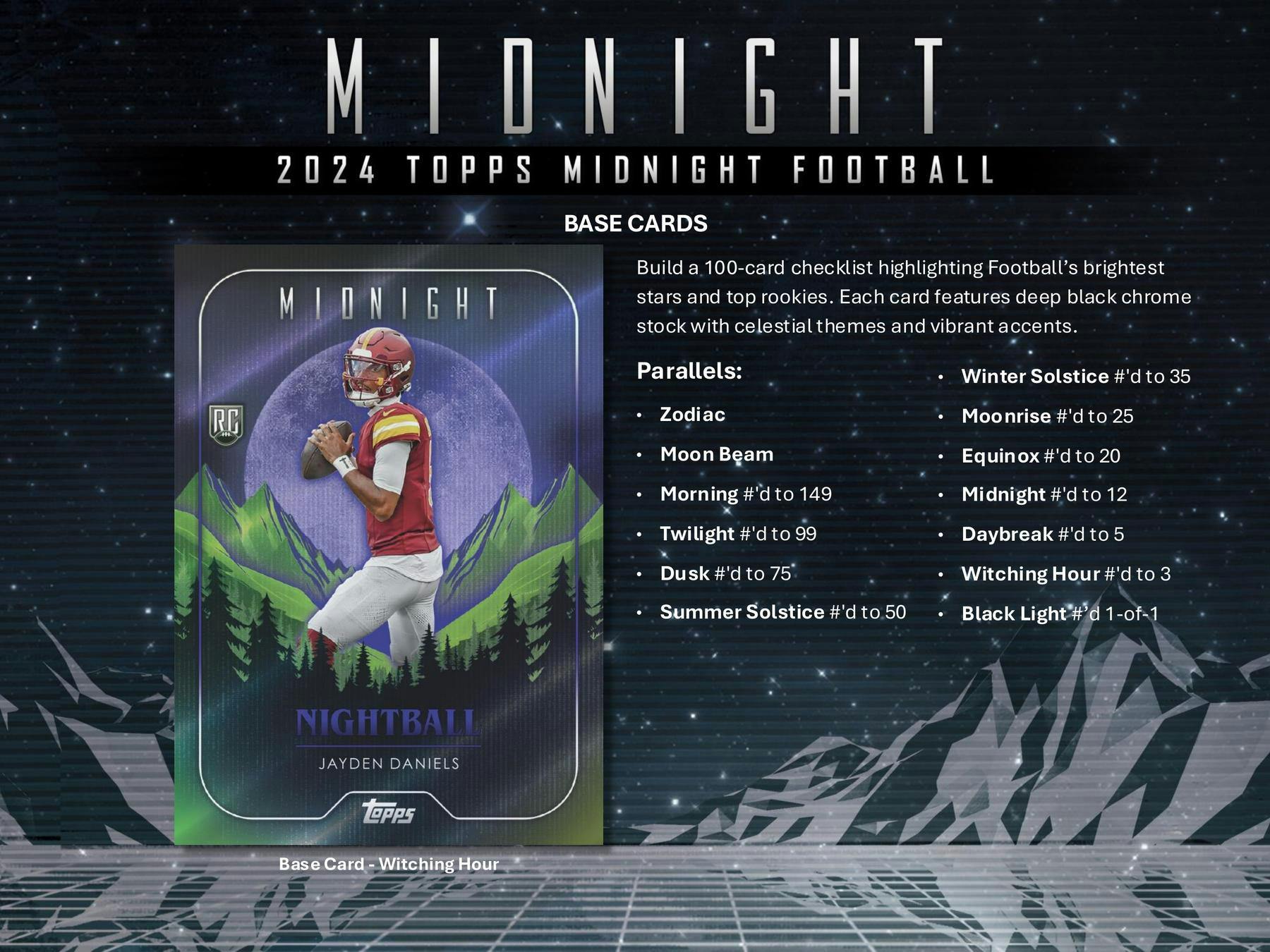 2024 Topps Midnight Football Hobby Box (3 Autos) Daniels Nix Williams - NFL Hobby Box