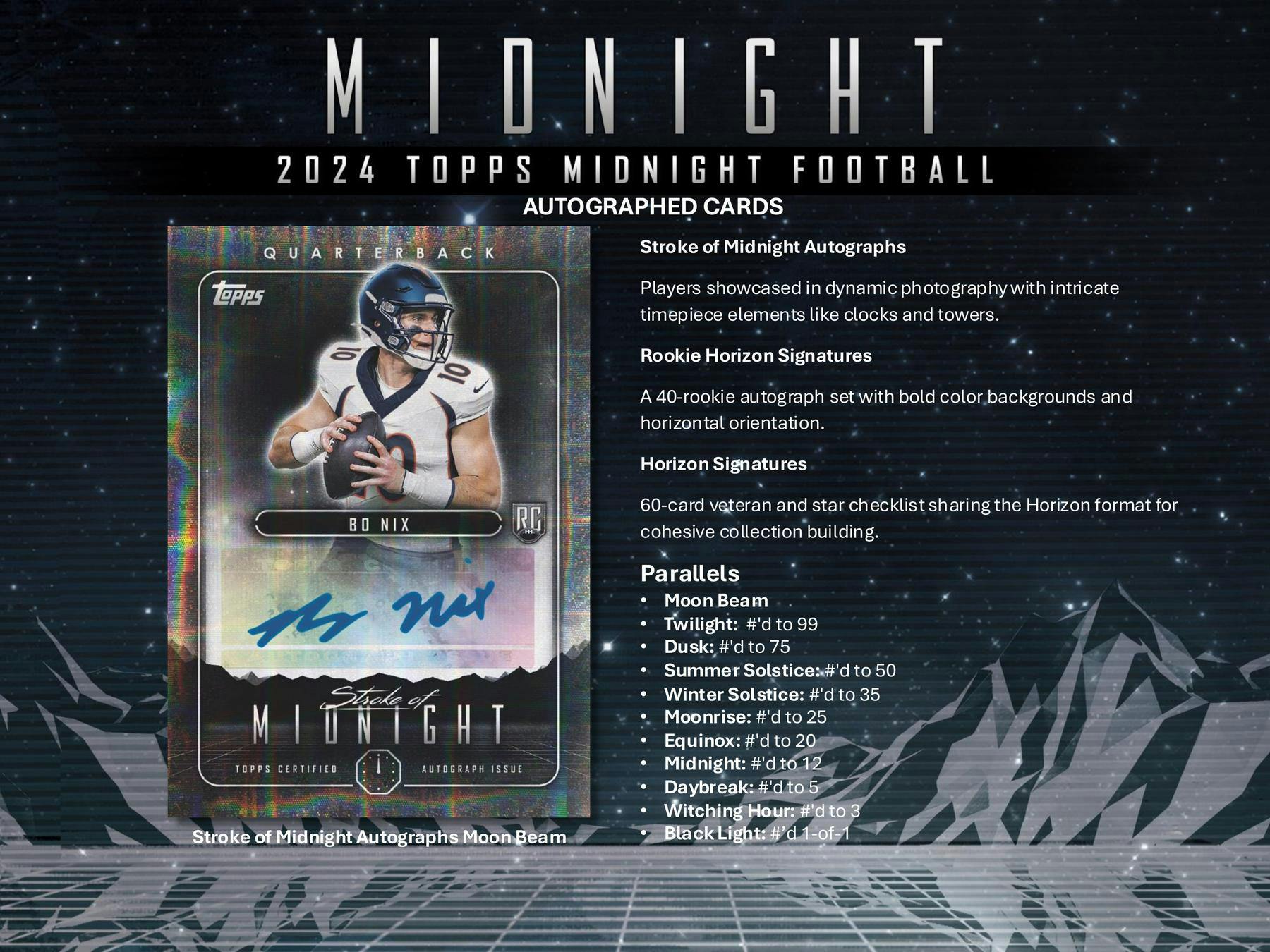 2024 Topps Midnight Football Hobby Box (3 Autos) Daniels Nix Williams - NFL Hobby Box