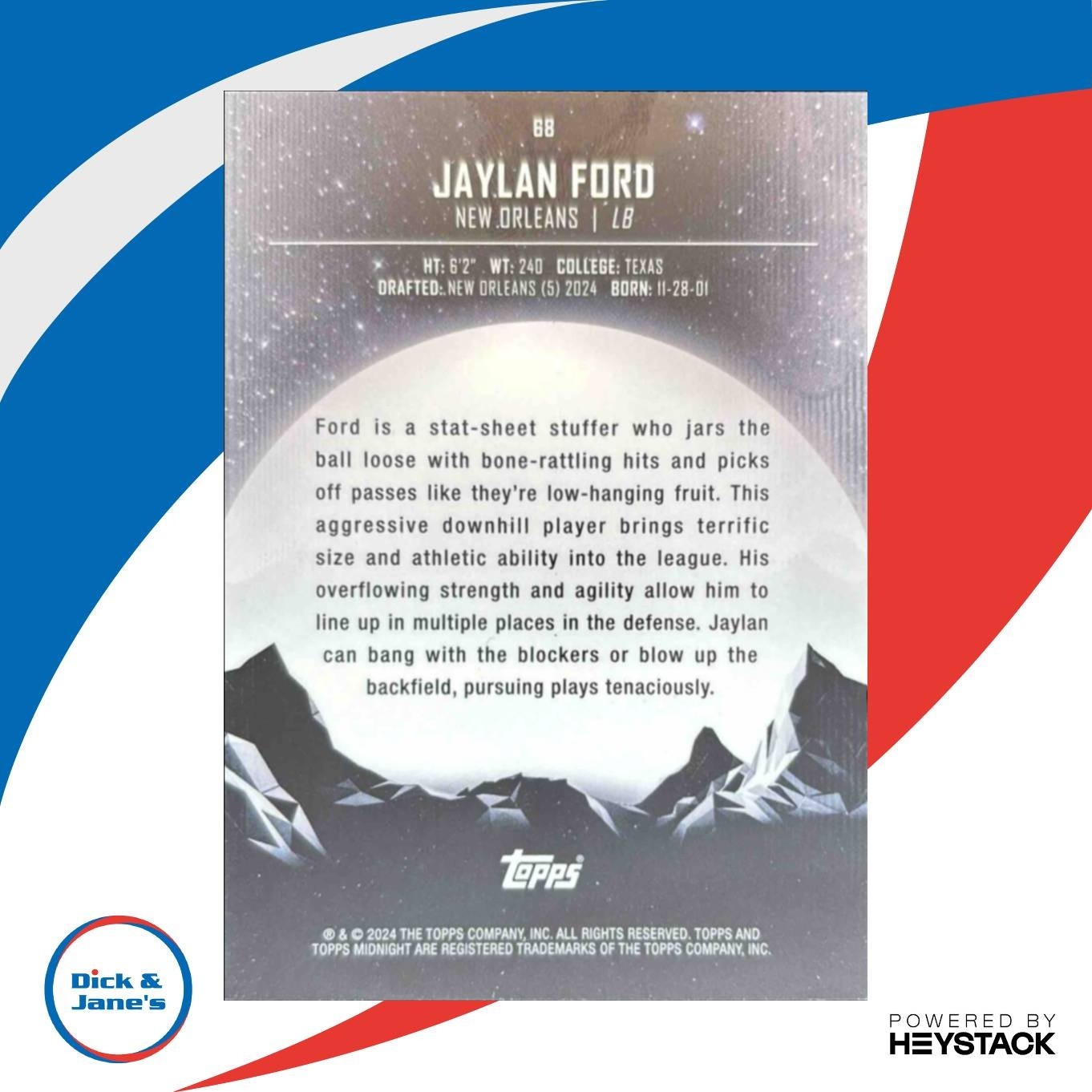 2024 Topps Midnight Jaylan Ford Twilight 31/99 #68 RC New Orleans Saints - Sports Cards