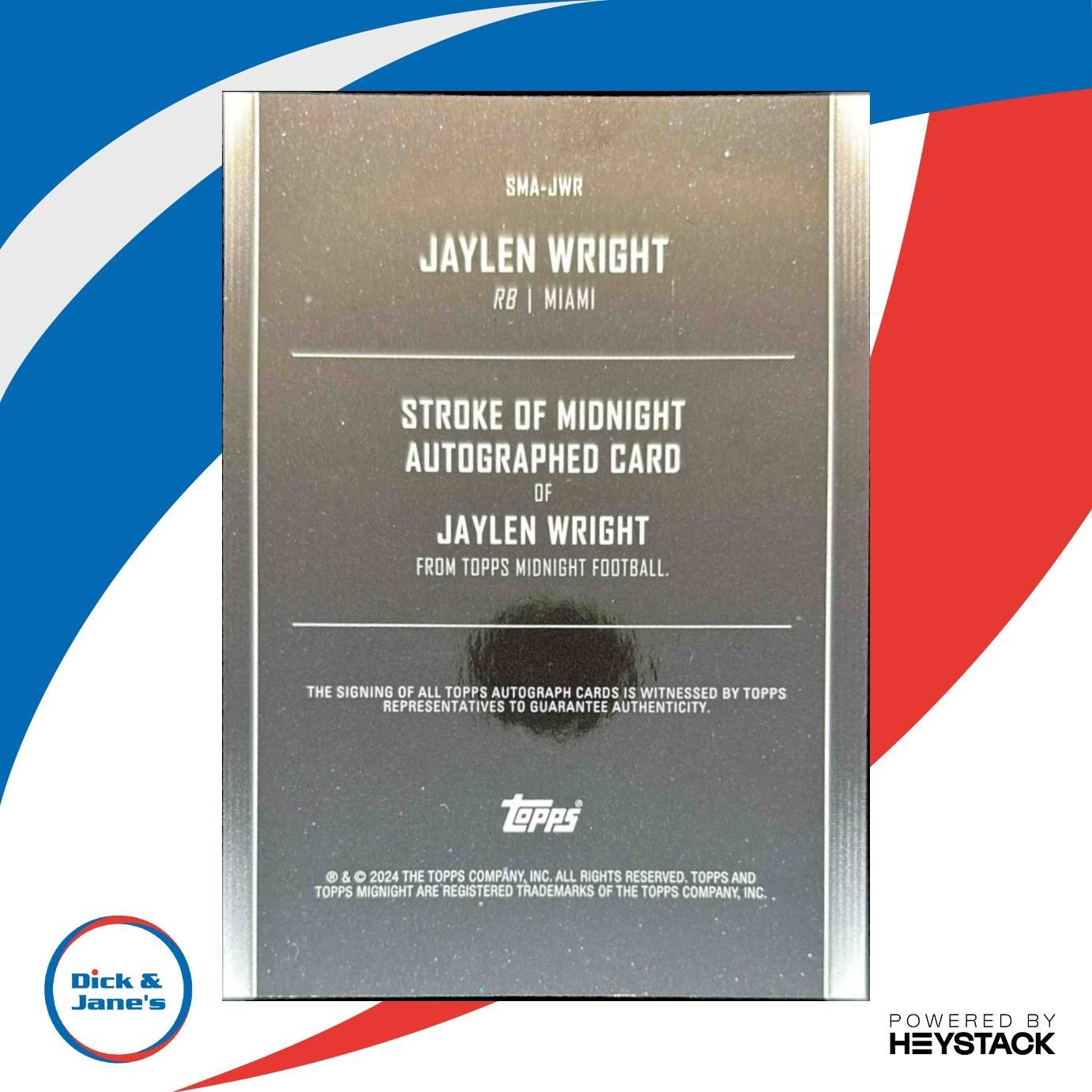 2024 Topps Midnight Jaylen Wright Stroke of Auto #SMA-JWR RC Miami Dolphins - Sports Cards