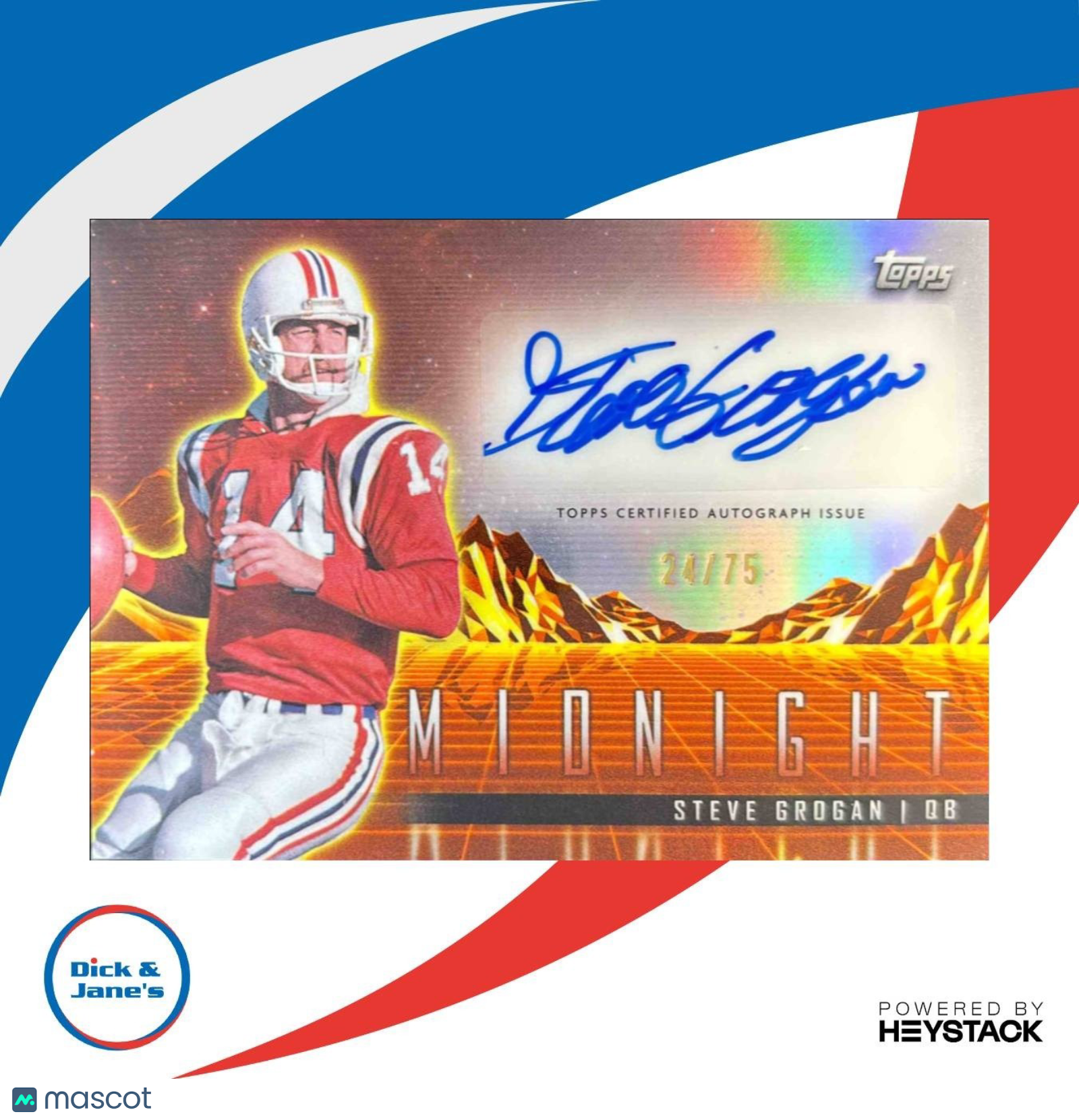 2024 Topps Midnight Steve Grogan Horizon Signatures Dusk 24/75 Patriots - Sports Cards