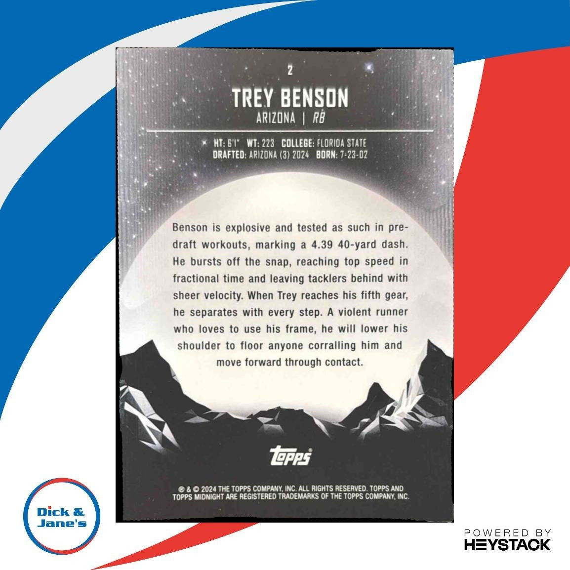 2024 Topps Midnight Trey Benson #2 RC Arizona Cardinals - Sports Cards