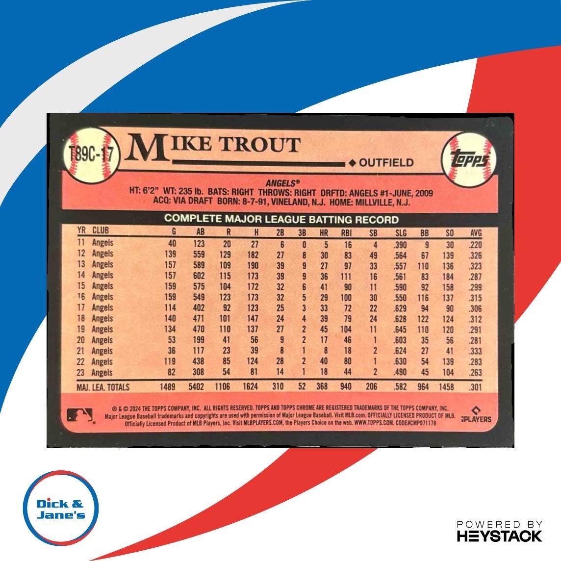 2024 Topps Mike Trout 1989 Baseball 35th Anniversary Chrome Los Angeles Angels - Sports Cards