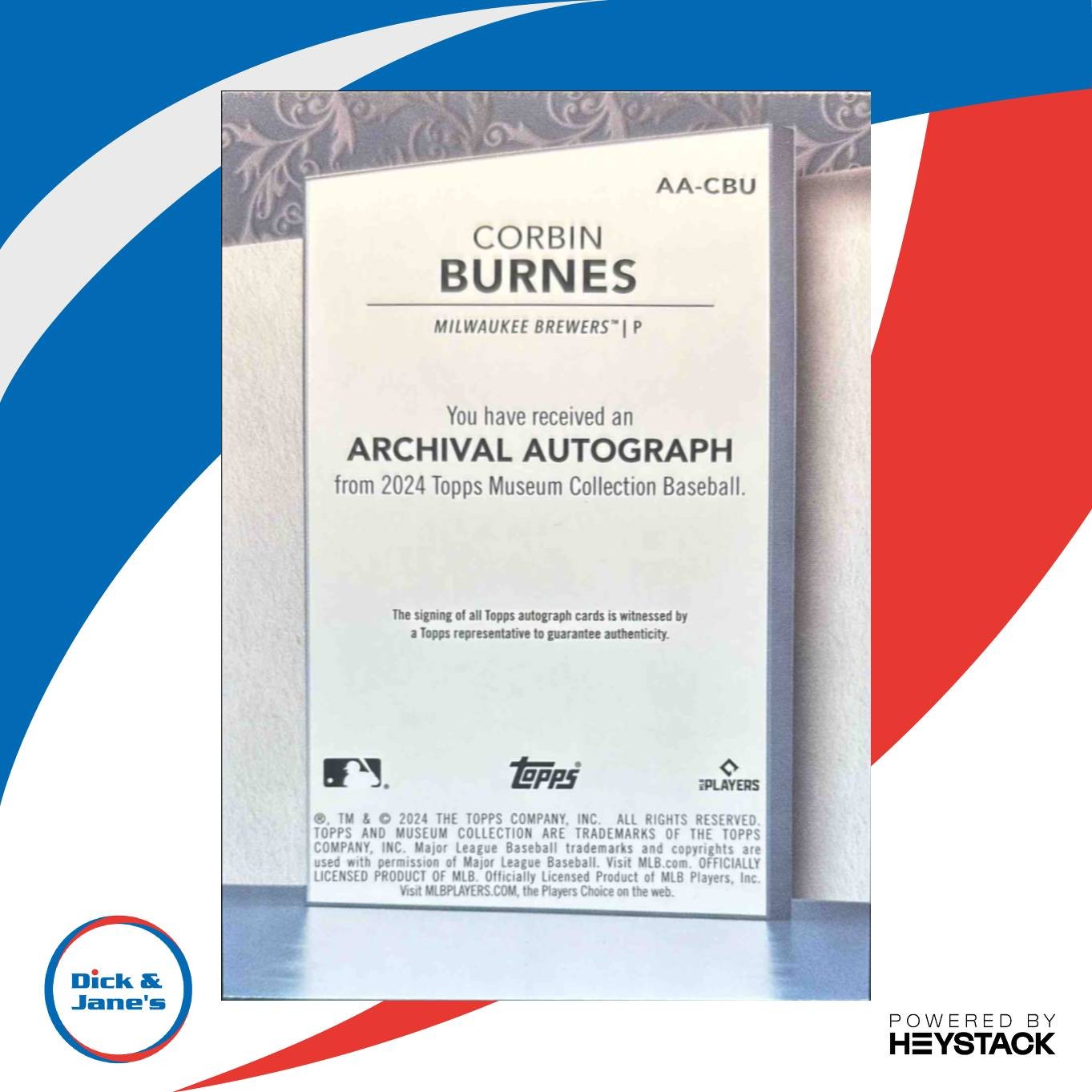 2024 Topps Museum Collection Corbin Burnes Archival Auto /299 Milwaukee Brewers - Sports Cards