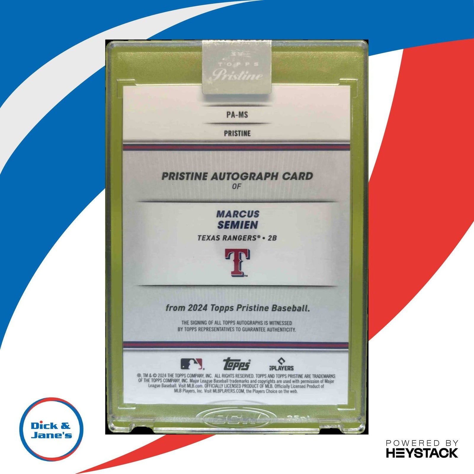 2024 Topps Pristine Marcus Semien Auto Blue Refractor /75 #PA-MS Texas Rangers - Sports Cards