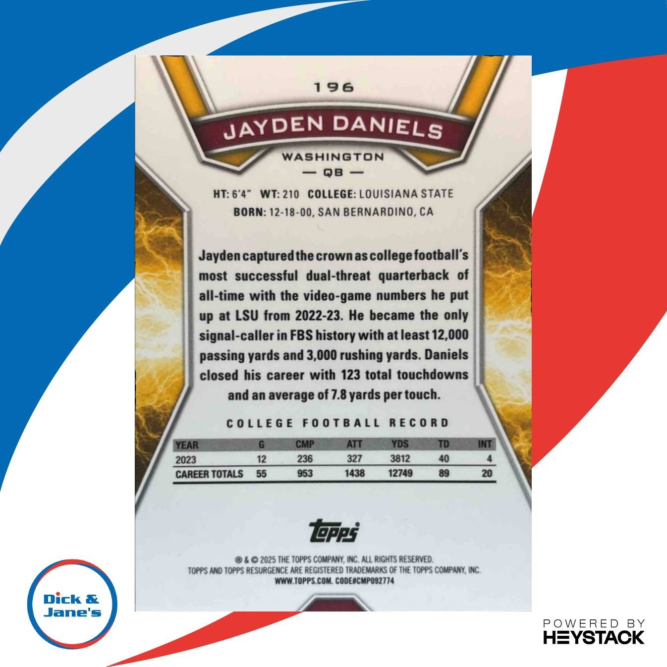 2024 Topps Resurgence Jayden Daniels #196 RC Washington Commanders - Sports Cards