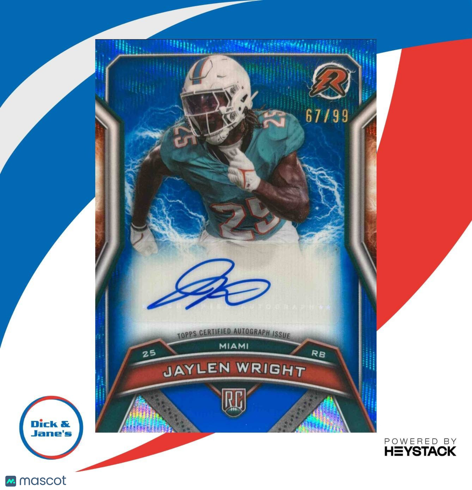 2024 Topps Resurgence Jaylen Wright Rookie Signature Blue Surge 67/99 Dolphins - Sports Cards