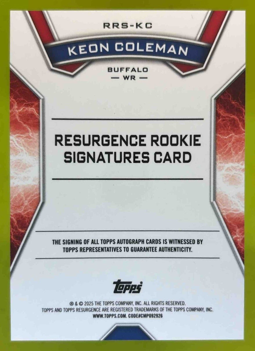 2024 Topps Resurgence Keon Coleman Rookie Signature RRS-KC RC Auto Buffalo Bills - Sports Cards
