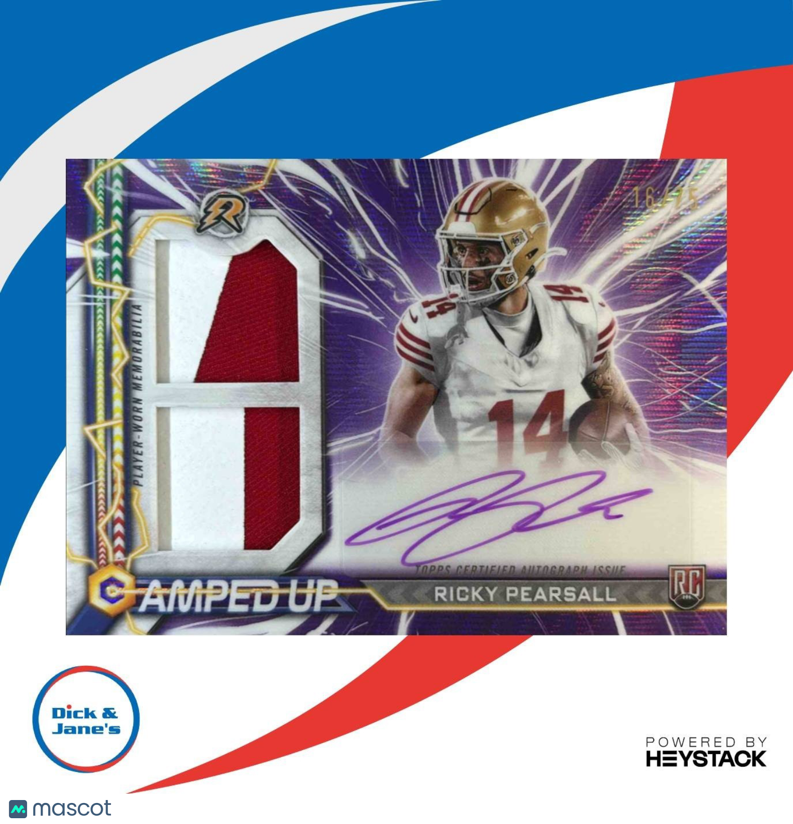 2024 Topps Resurgence Ricky Pearsall Amped Up Rookie Patch Auto Purple /75 49ers - Sports Cards