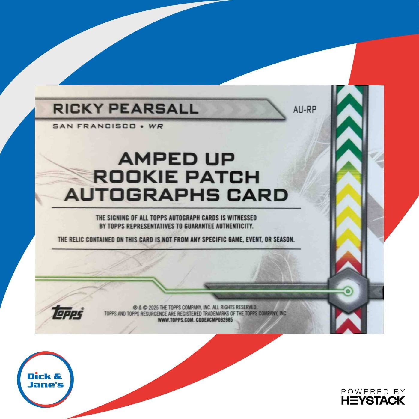 2024 Topps Resurgence Ricky Pearsall Amped Up Rookie Patch Auto Purple /75 49ers - Sports Cards