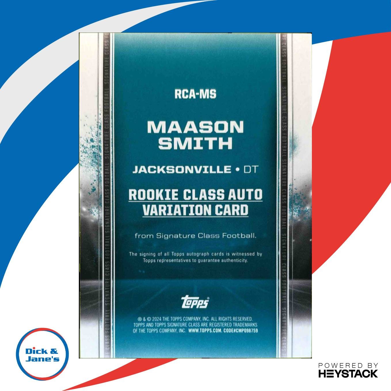 2024 Topps Signature Class Maason Smith Rookie Auto Teal 2/225 RC Jacksonville - Sports Cards