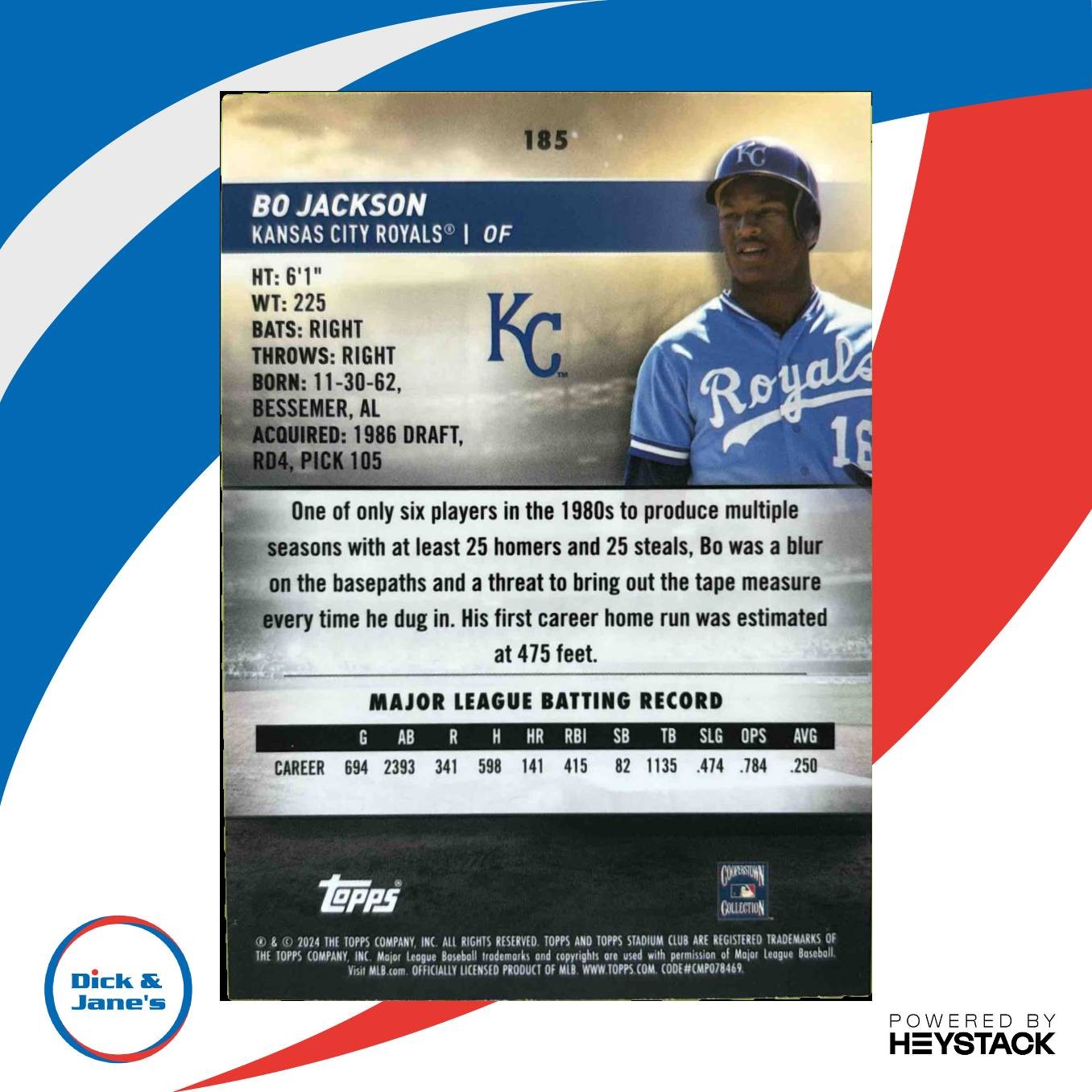 2024 Topps Stadium Club Bo Jackson Chrome Green Refractor 185 Kansas City Royals - Sports Cards