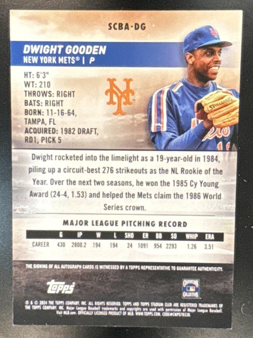 2024 Topps Stadium Club Dwight Gooden Auto #SCBA-DG New York Mets - Sports Cards
