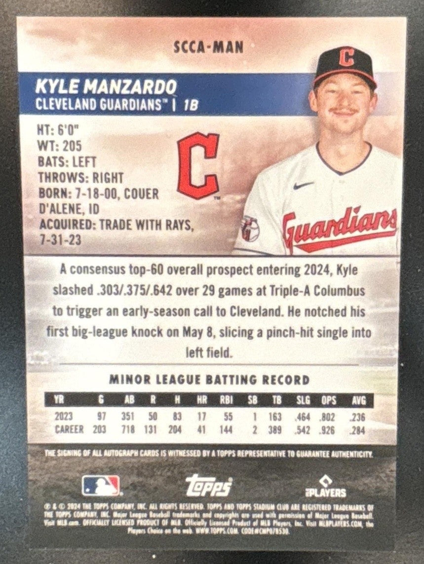 2024 Topps Stadium Club Kyle Manzardo Chrome Auto RC Cleveland Guardians - Sports Cards