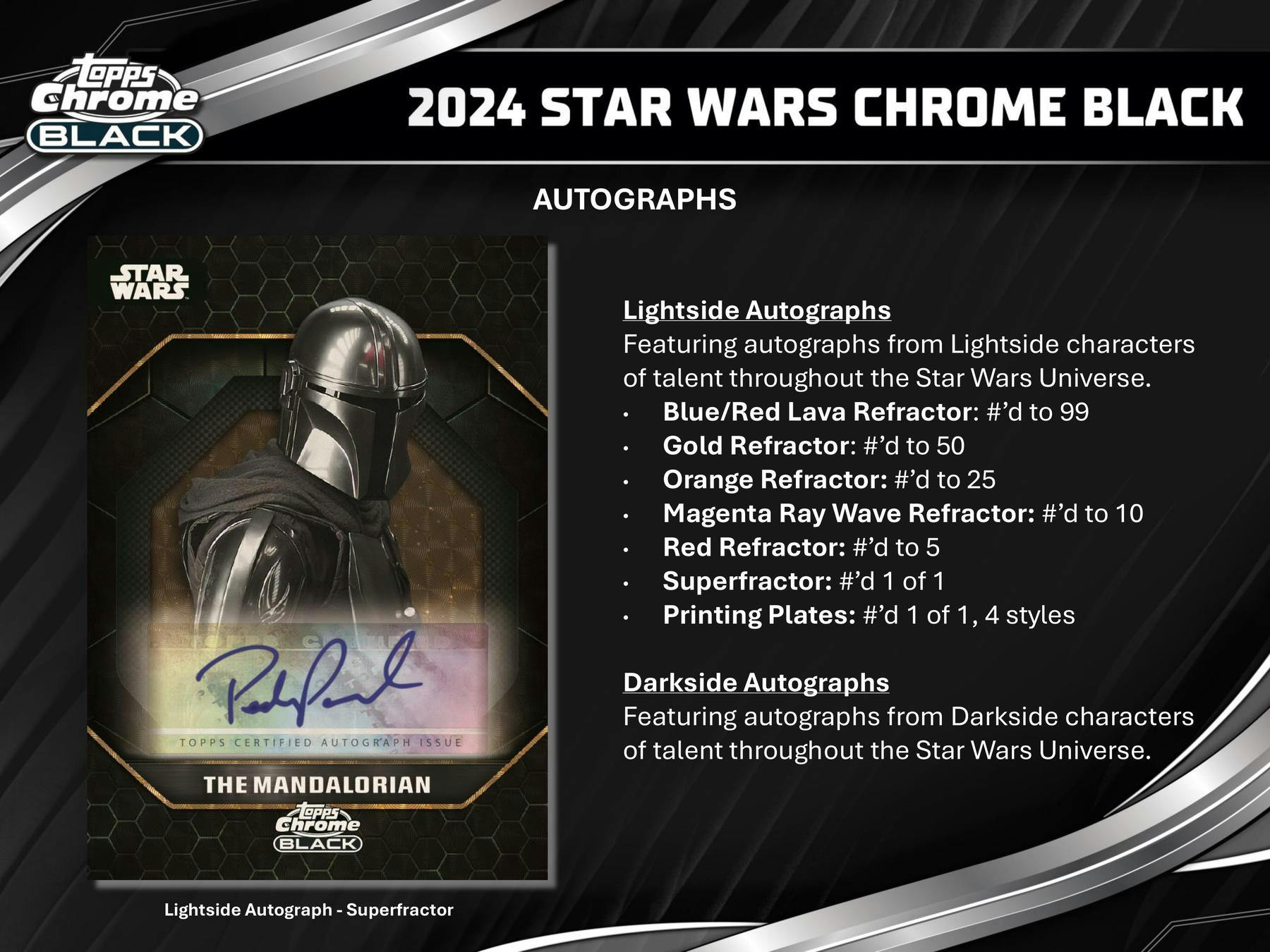 2024 Topps Star Wars Chrome Black Hobby Box (1 Auto) - Collectible Trading Cards