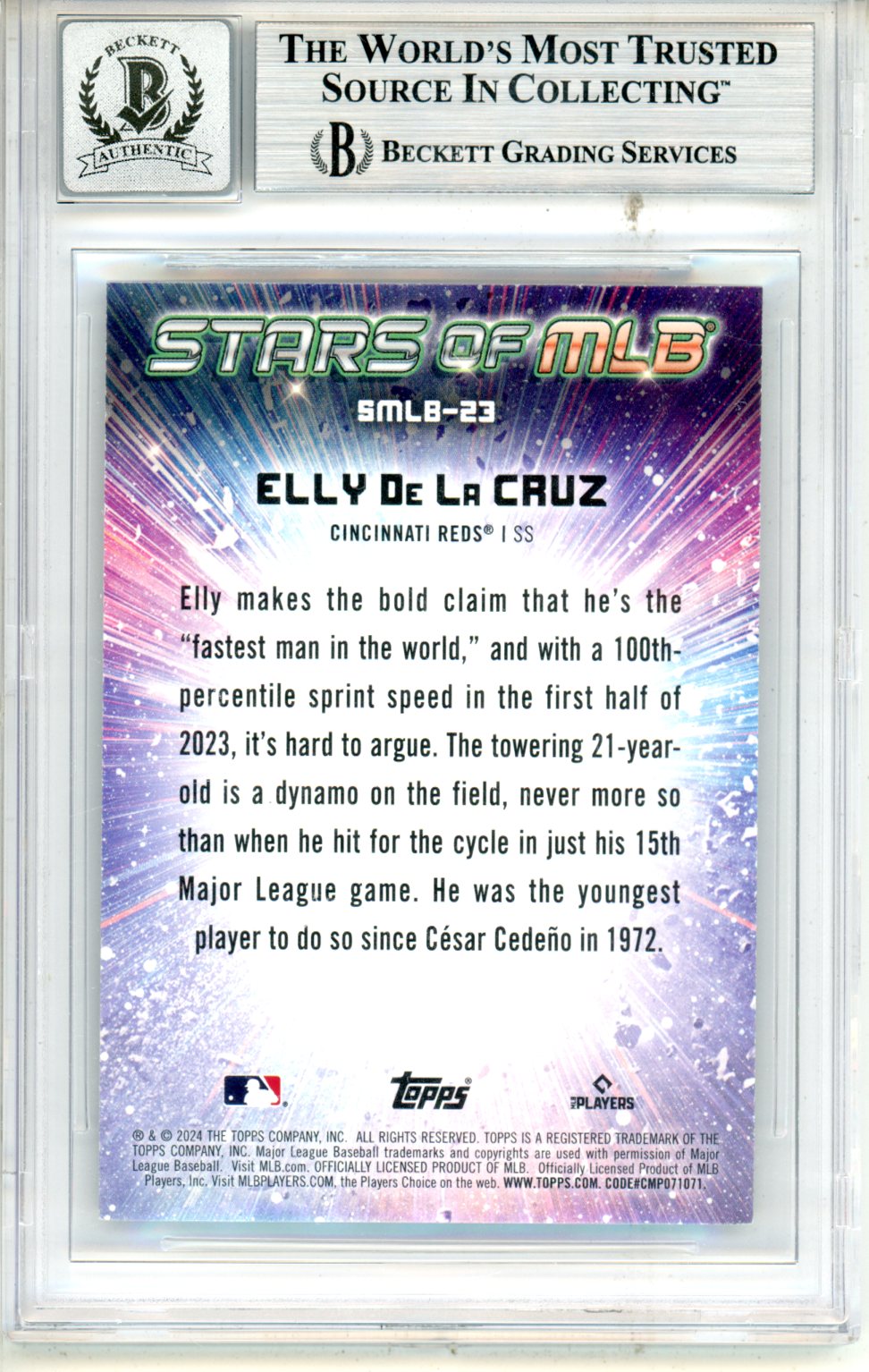 2024 Topps Stars of MLB Elly De La Cruz #SMLB23 BGS Authentic - Graded Sports Cards