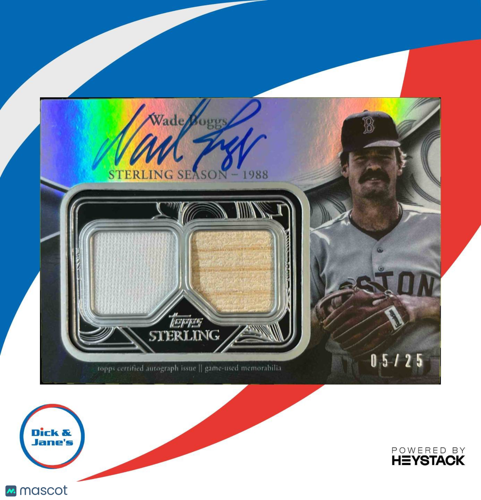 2024 Topps Sterling Wade Boggs Seasons 5/25 JERSEY BAT Auto Boston Red Sox - Sports Cards
