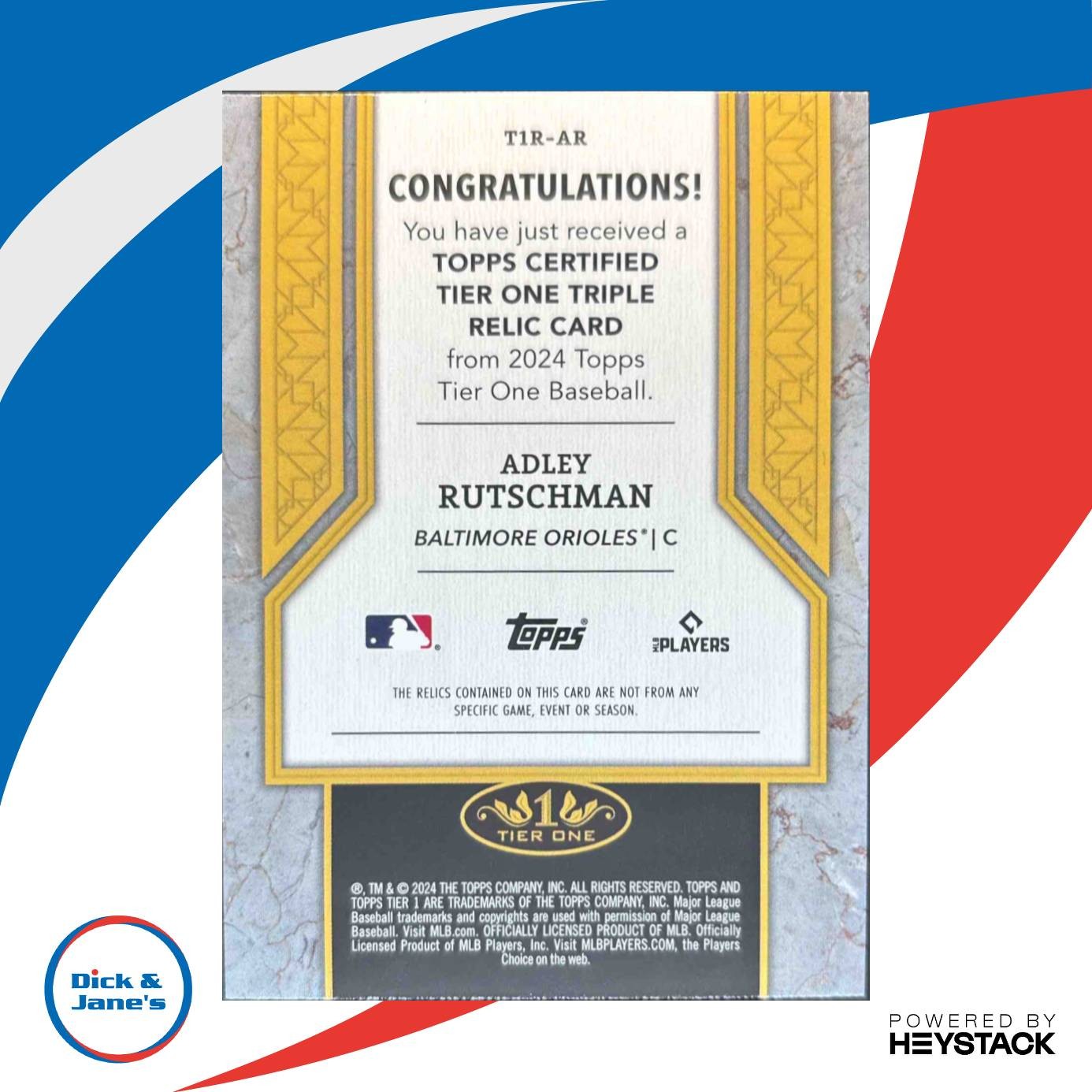 2024 Topps Tier One Adley Rutschman Relics Triples 17/49 MEM Baltimore Orioles - Sports Cards