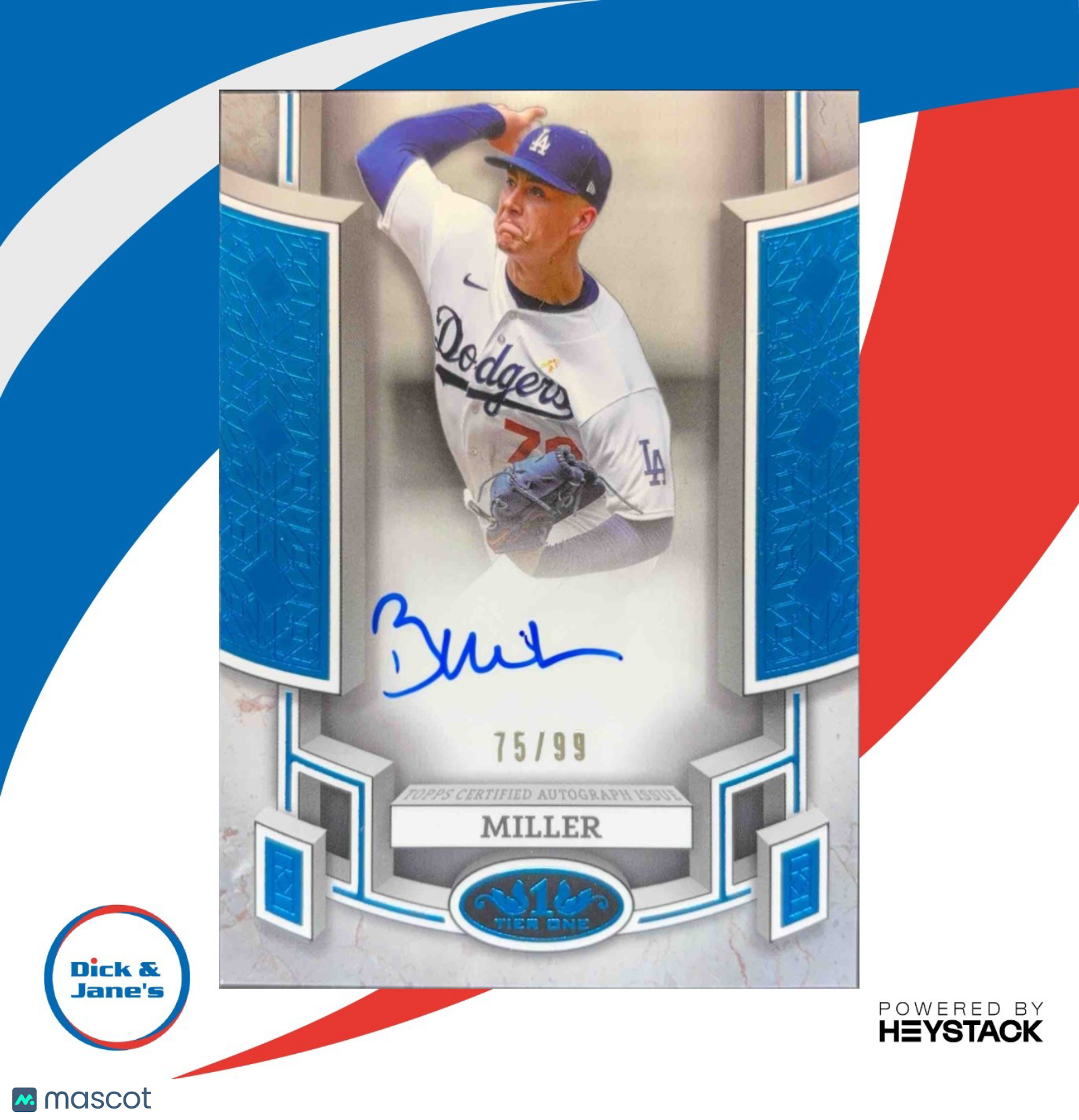 2024 Topps Tier One Bobby Miller Break Out Auto Blue Foil 75/99 LA Dodgers - Sports Cards