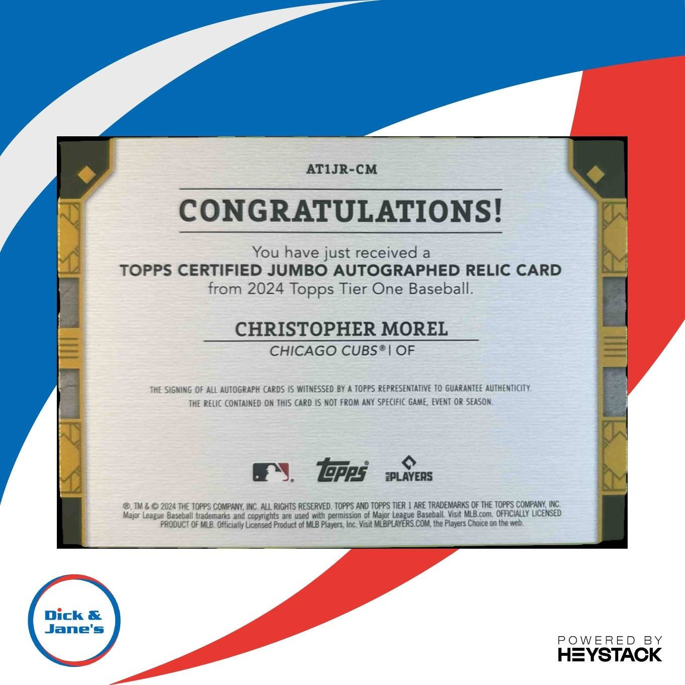 2024 Topps Tier One Christopher Morel Auto Relics /75 MEM Chicago Cubs - Sports Cards