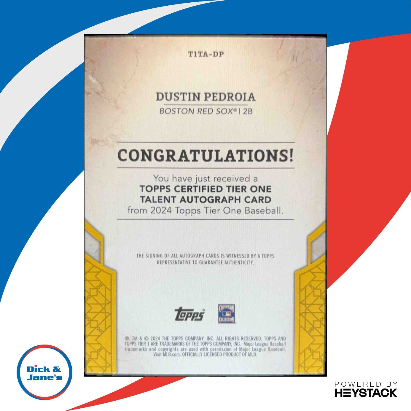 2024 Topps Tier One Dustin Pedroia Talent Auto 34/49 #T1TA-DP Boston Red Sox - Sports Cards