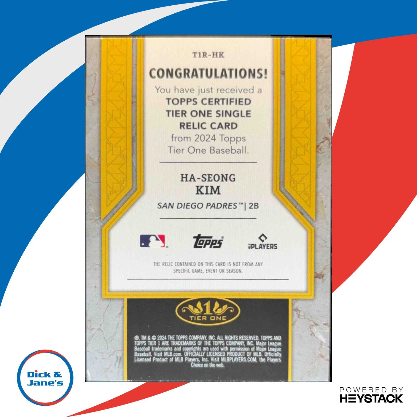2024 Topps Tier One Ha-Seong Kim Relics Purple Foil 90/149 MEM San Diego Padres - Sports Cards