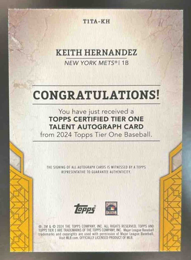 2024 Topps Tier One Keith Hernandez Talent Auto Silver Foil /10 New York Mets - Sports Cards