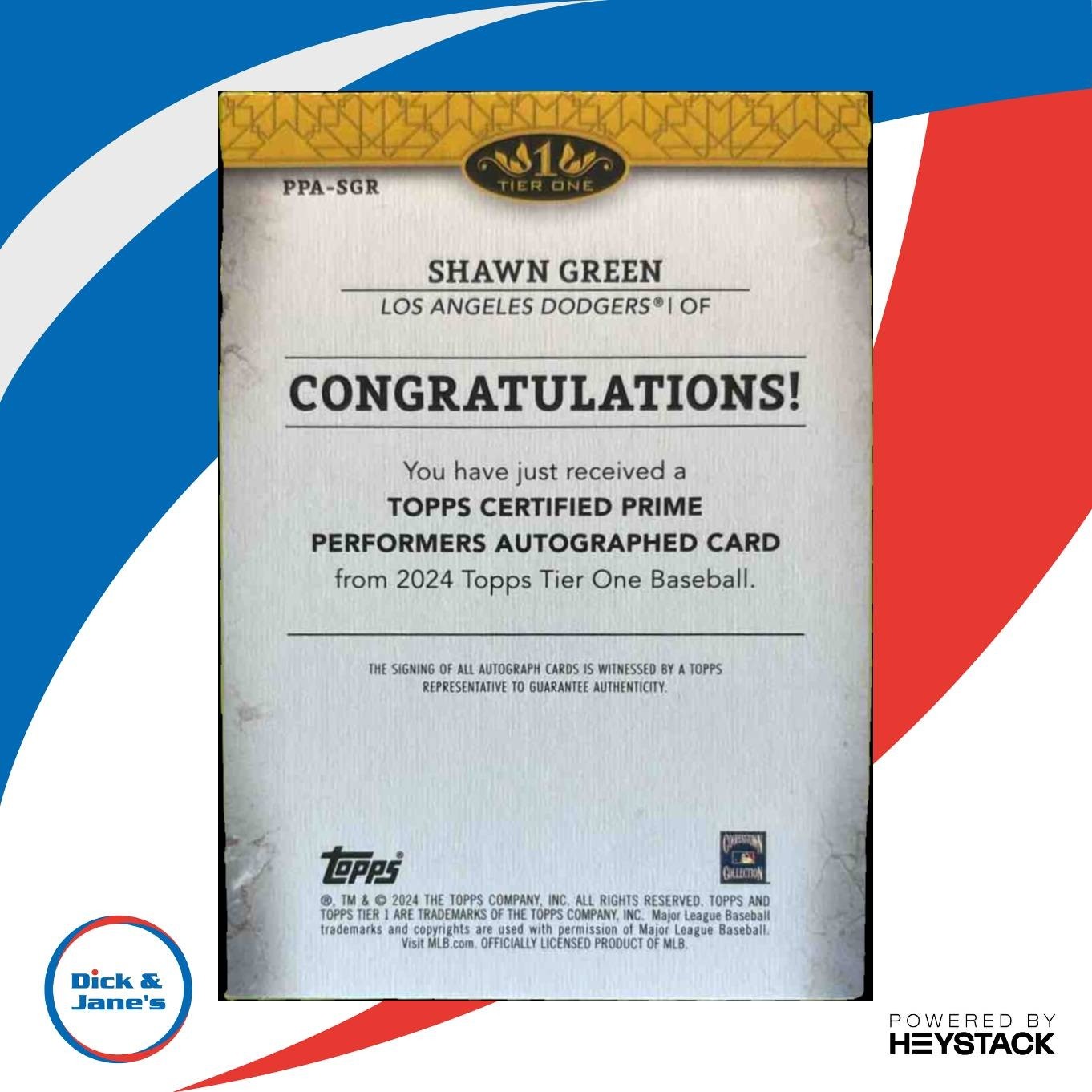 2024 Topps Tier One Shawn Green Prime Performers Auto /149 Los Angeles Dodgers - Sports Cards