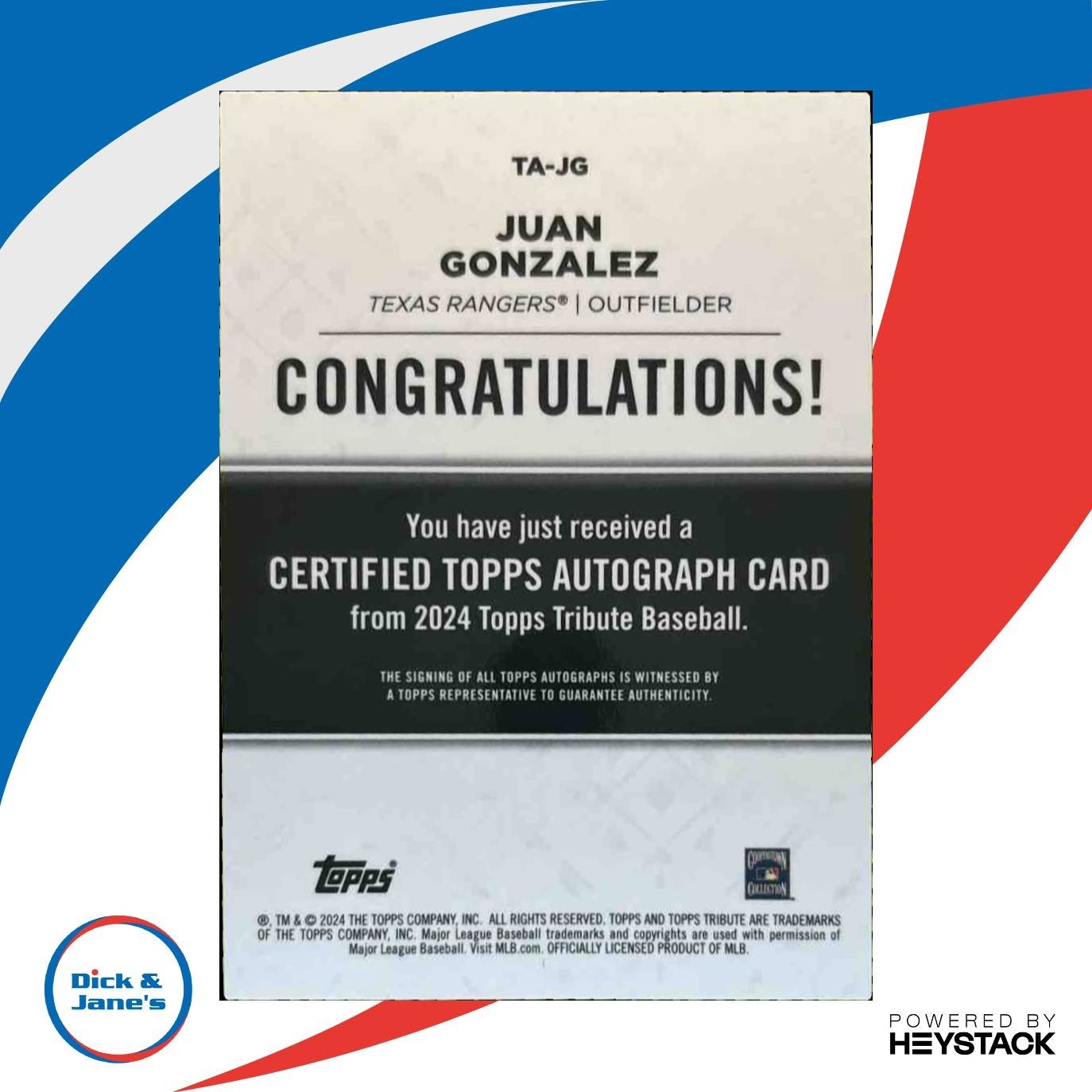 2024 Topps Tribute Juan Gonzalez Auto Blue 22/150 #TA-JG Texas Rangers - Sports Cards