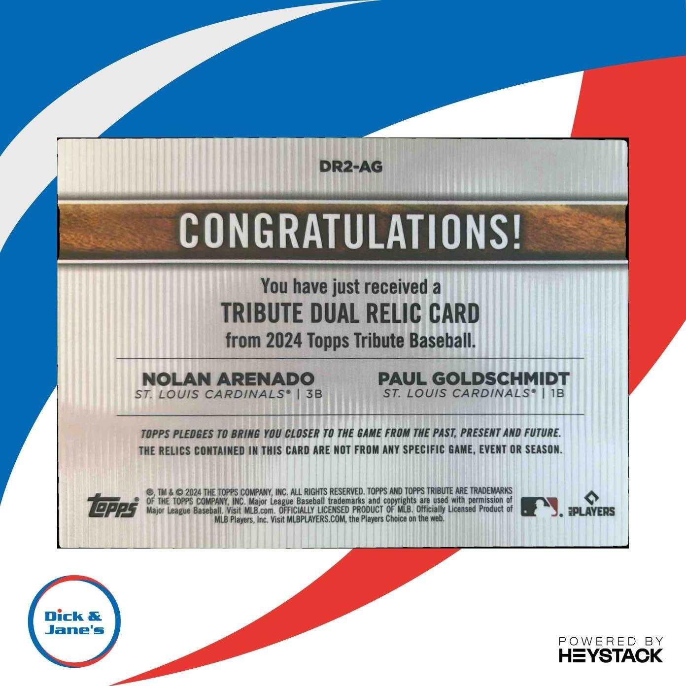 2024 Topps Tribute Nolan Arenado Paul Goldschmidt Dual Relics /199 Cardinals - Sports Cards
